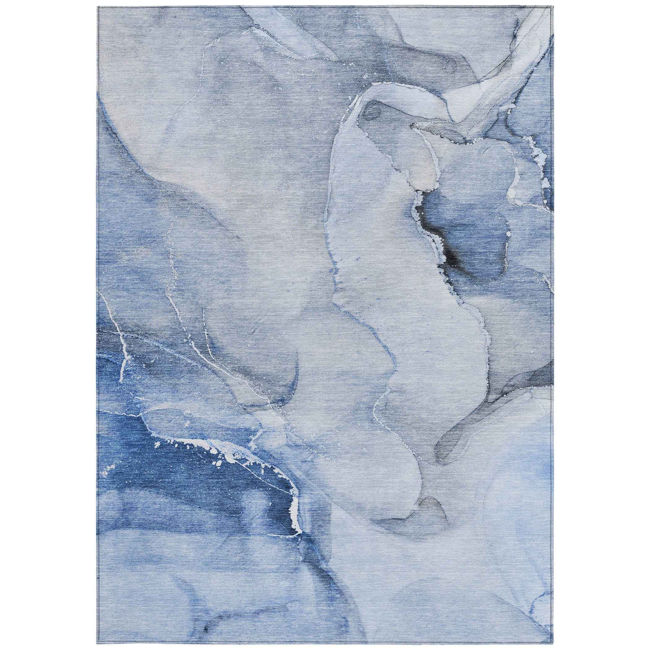 3' X 5' Blue and Gray Abstract Washable Non Skid Indoor Outdoor Area Rug