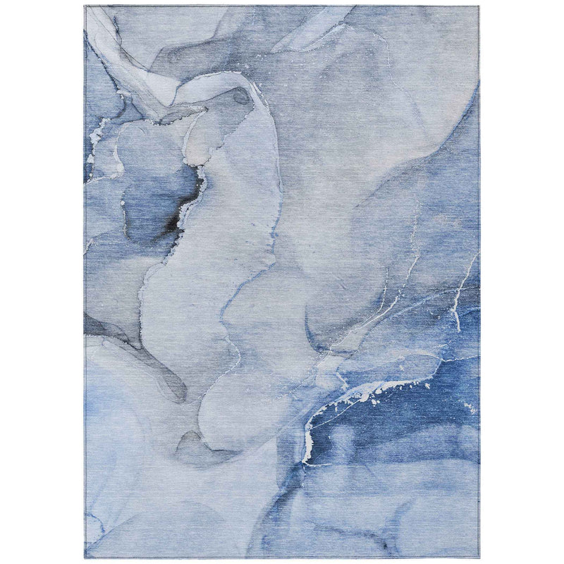 3' X 5' Blue and Gray Abstract Washable Non Skid Indoor Outdoor Area Rug
