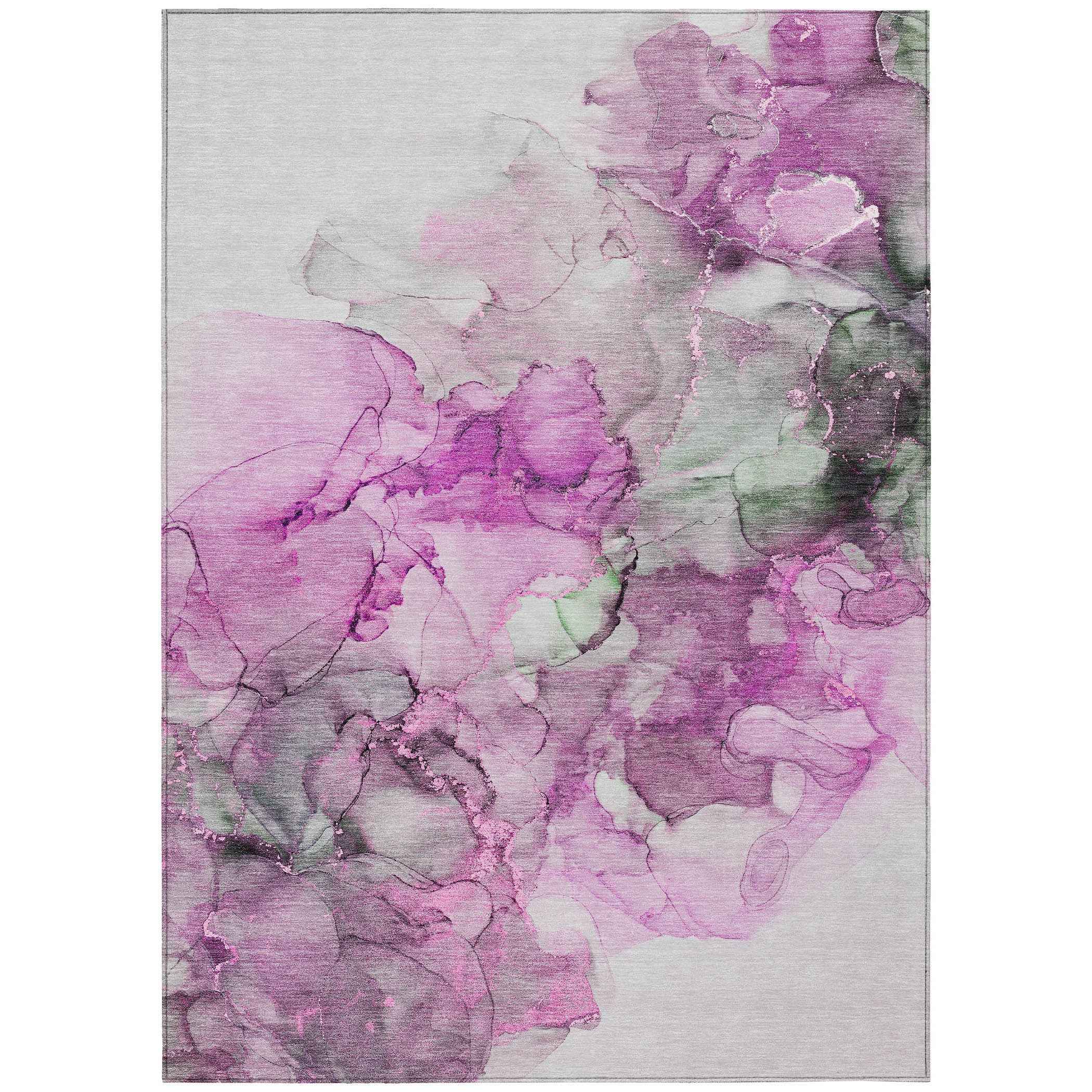 9' X 12' Gray and Purple Abstract Washable Non Skid Indoor Outdoor Area Rug
