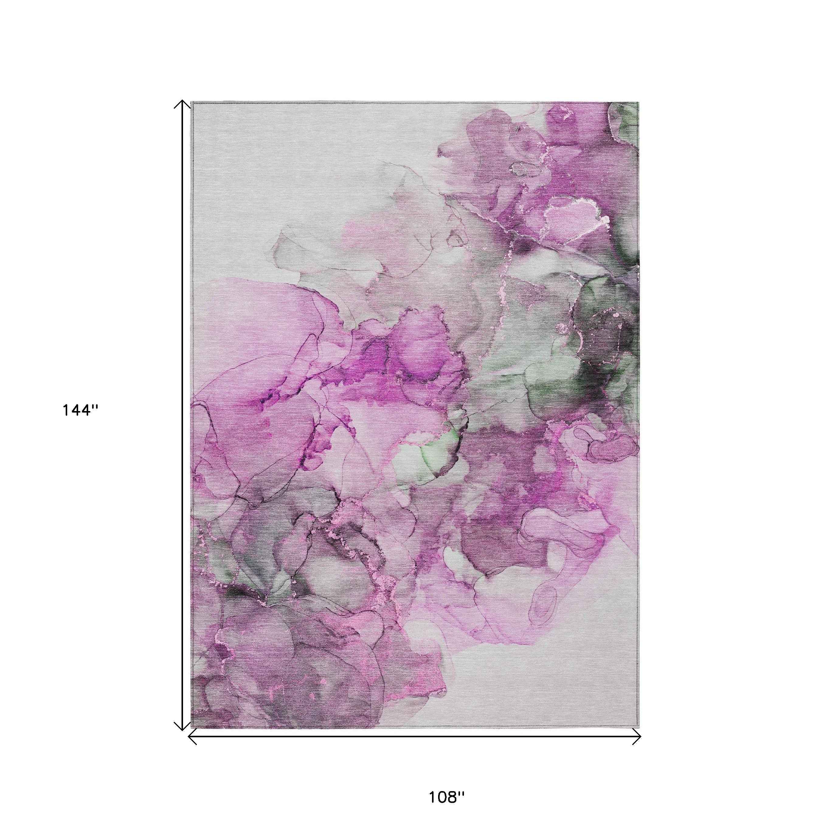 9' X 12' Gray and Purple Abstract Washable Non Skid Indoor Outdoor Area Rug