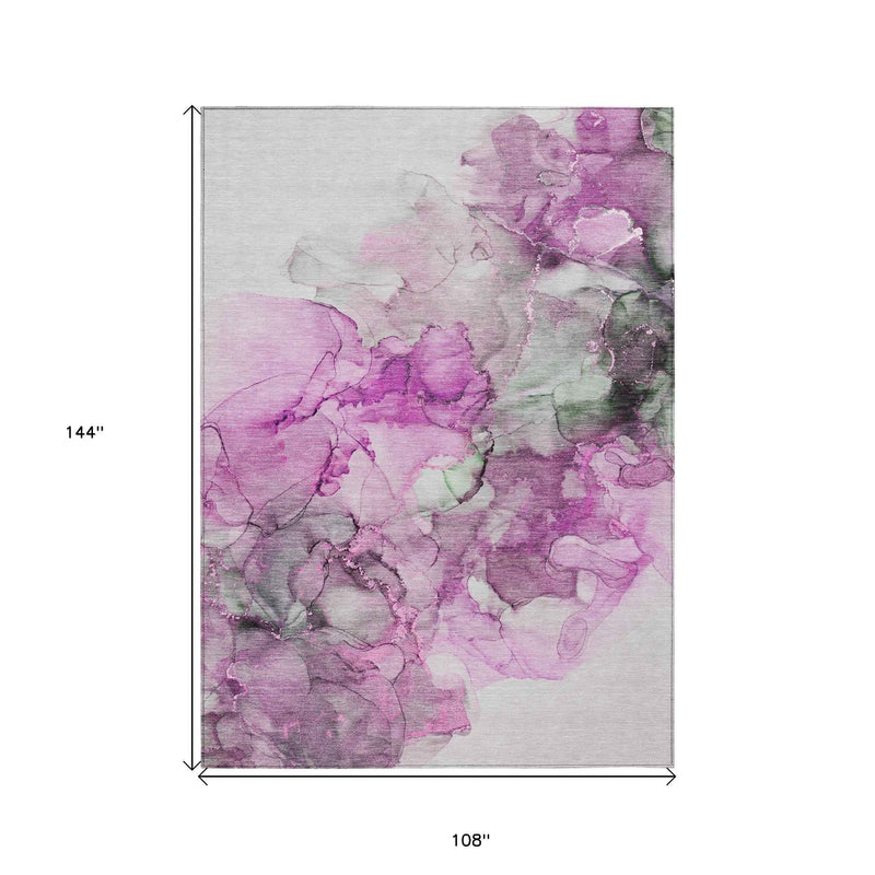 9' X 12' Gray and Purple Abstract Washable Non Skid Indoor Outdoor Area Rug