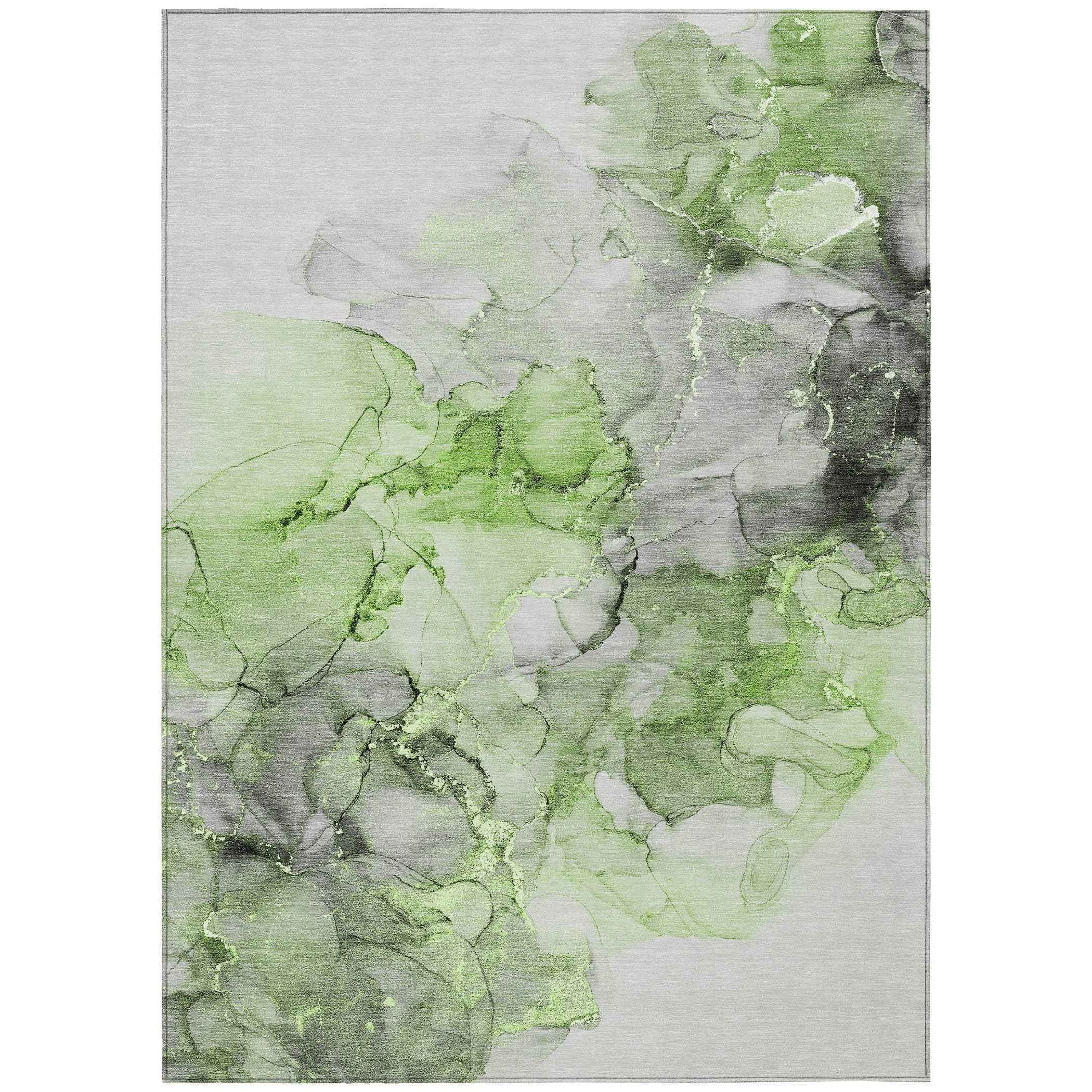 10' X 14' Green Abstract Washable Non Skid Indoor Outdoor Area Rug