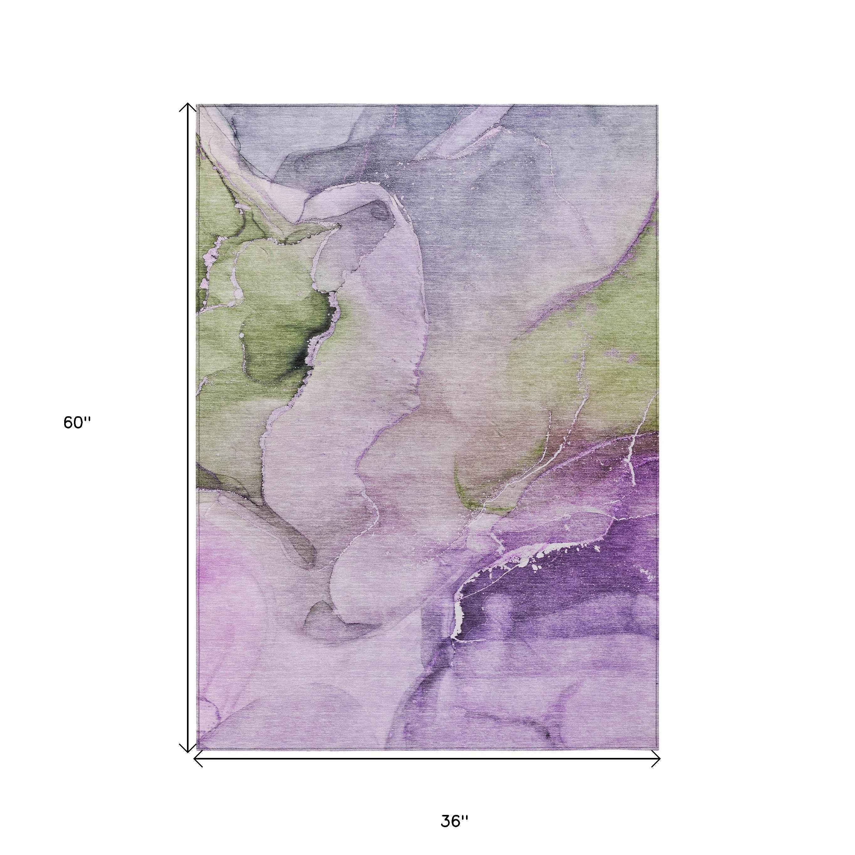 3' X 5' Purple Abstract Washable Non Skid Indoor Outdoor Area Rug