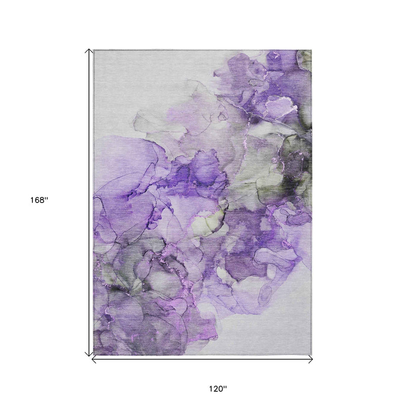 10' X 14' Purple Abstract Washable Non Skid Indoor Outdoor Area Rug