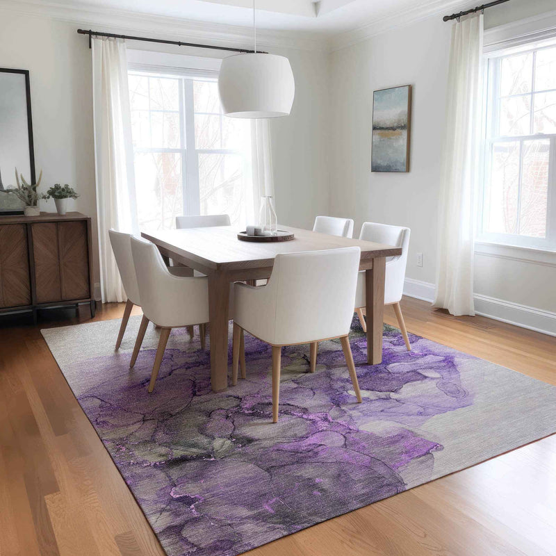 10' X 14' Purple Abstract Washable Non Skid Indoor Outdoor Area Rug