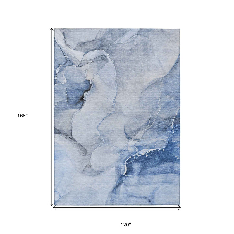 10' X 14' Blue and Gray Abstract Washable Non Skid Indoor Outdoor Area Rug