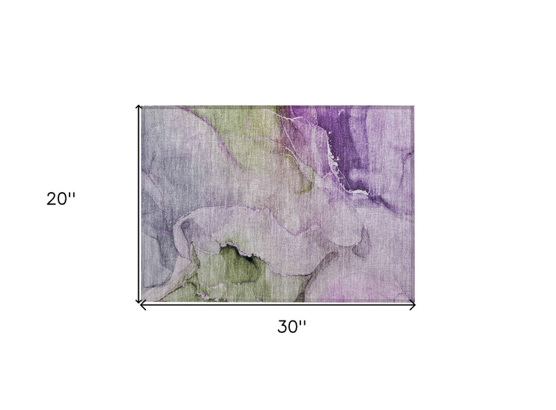 2' X 3' Purple and Green Abstract Washable Indoor Outdoor Area Rug