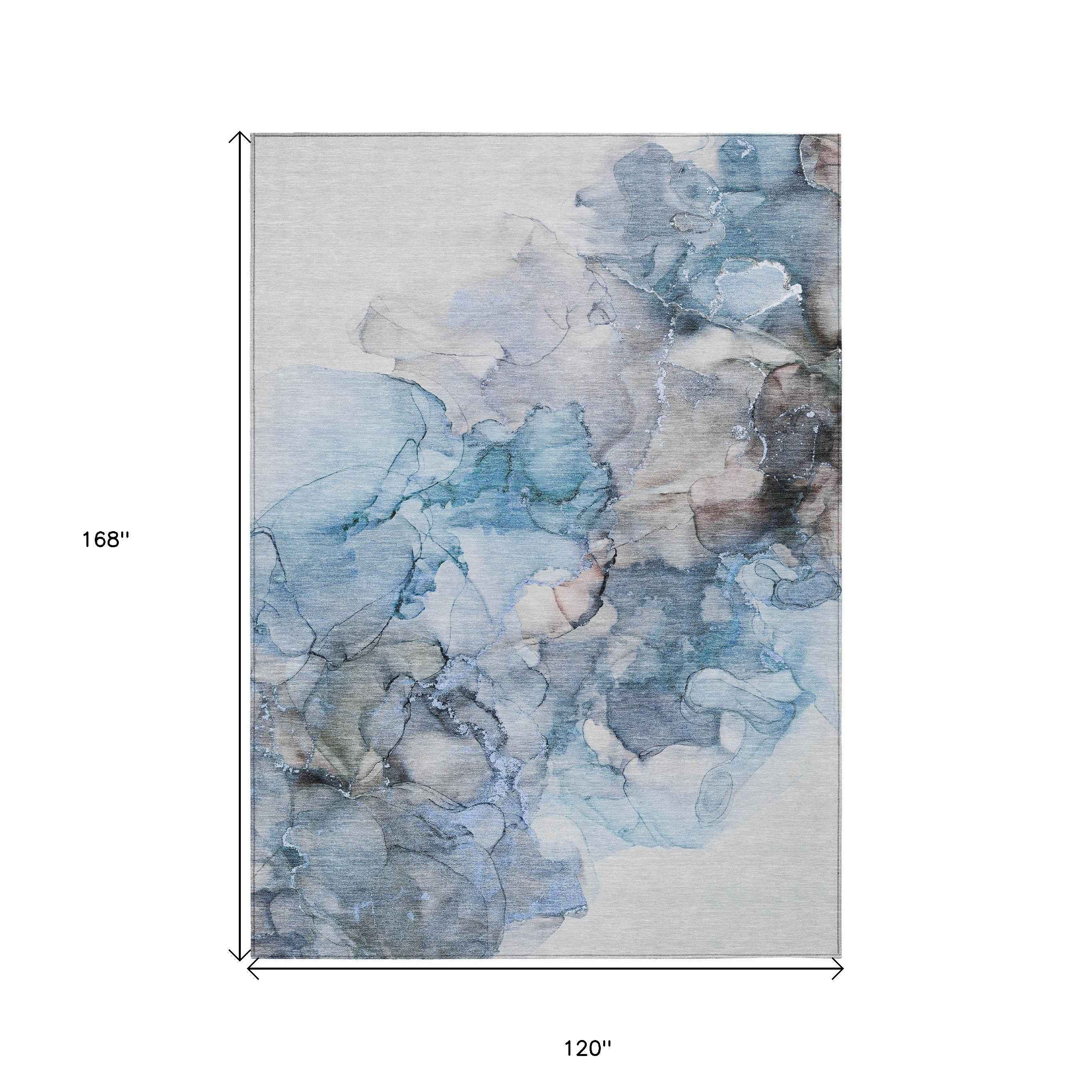 10' X 14' Blue And Gray Abstract Washable Indoor Outdoor Area Rug