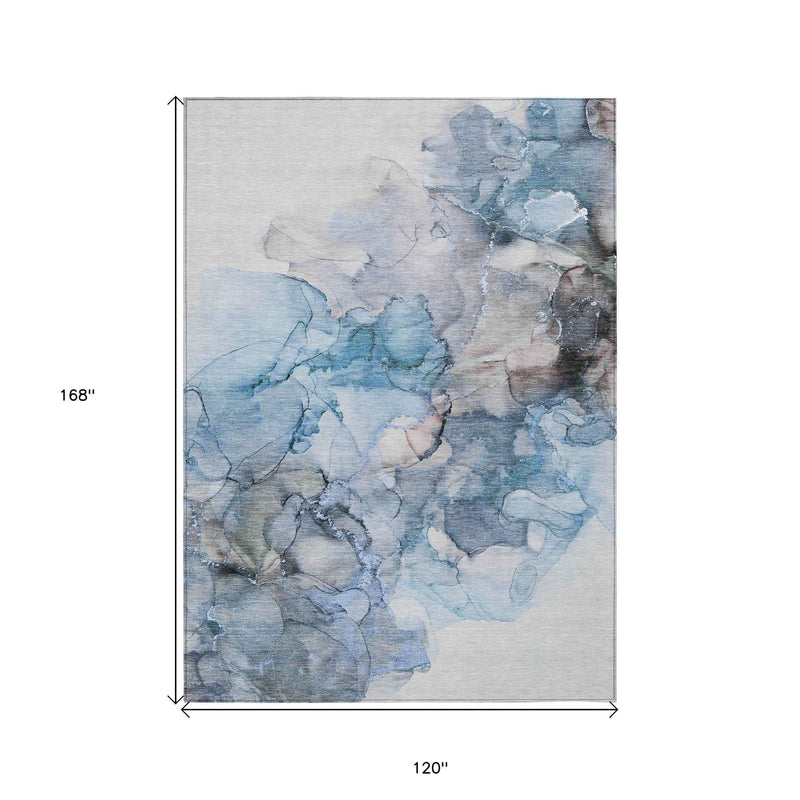 10' X 14' Blue And Gray Abstract Washable Indoor Outdoor Area Rug