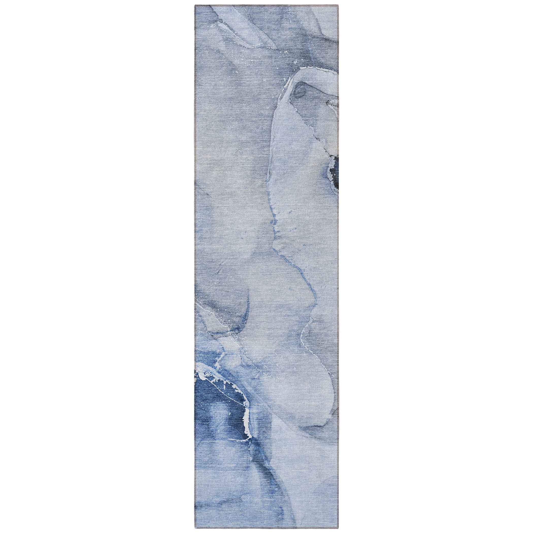 2' X 8' Blue Abstract Washable Indoor Outdoor Runner Rug