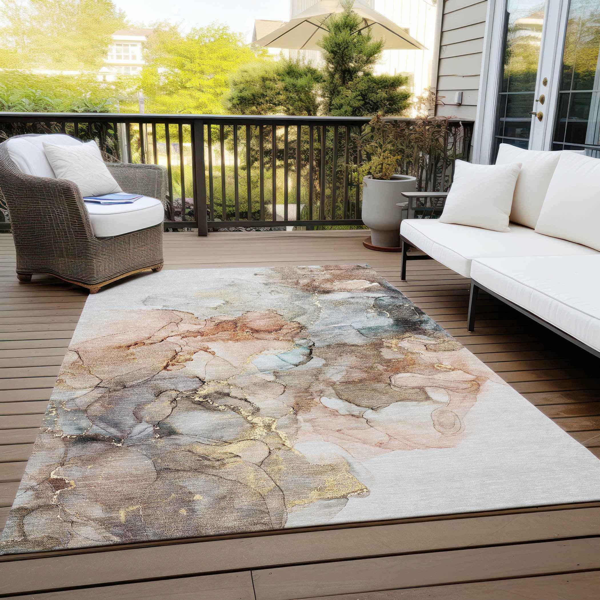 10' X 14' Beige Abstract Washable Non Skid Indoor Outdoor Area Rug