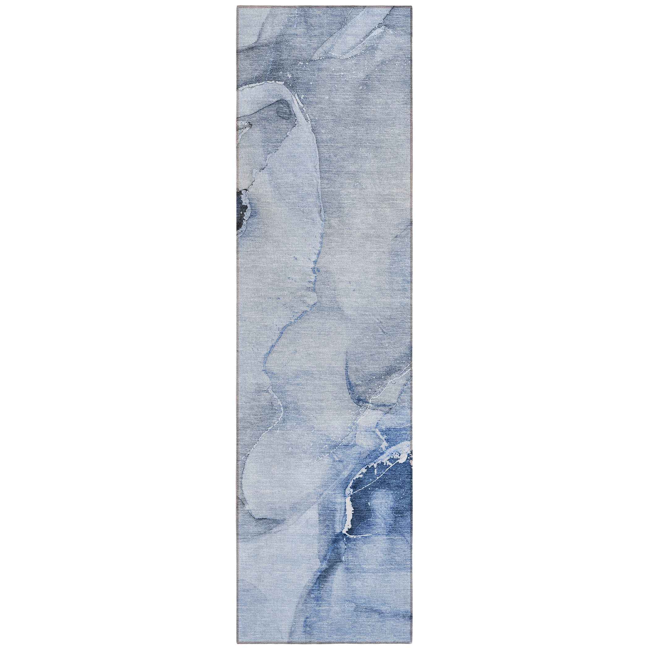 2' X 8' Blue Abstract Washable Indoor Outdoor Runner Rug