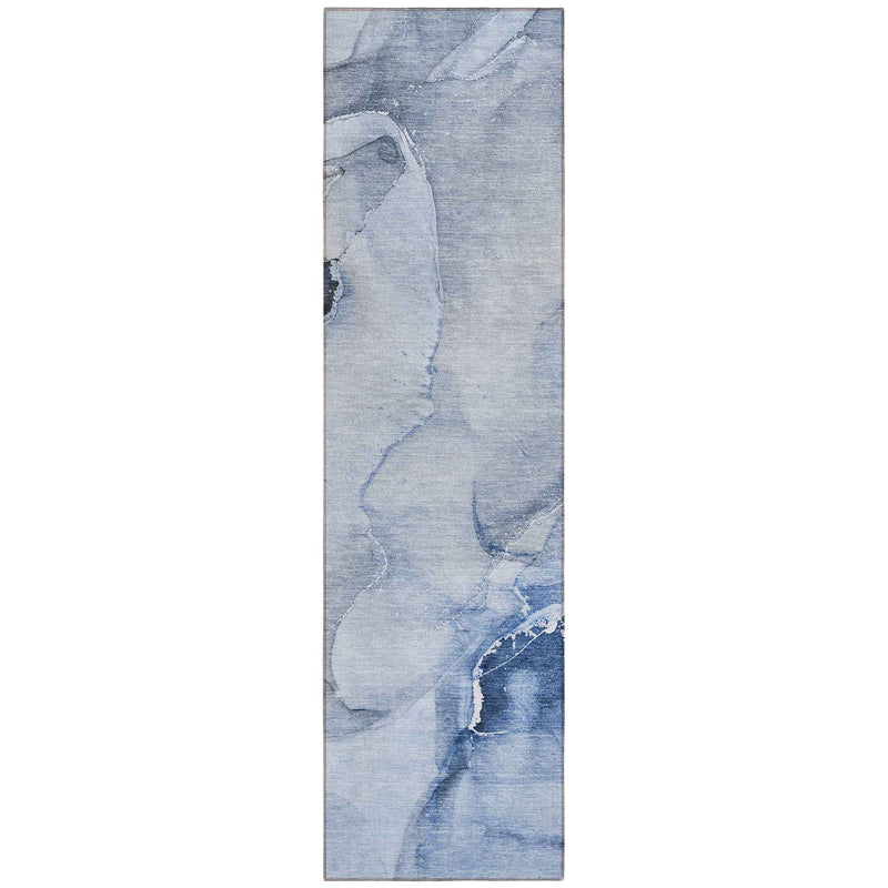 2' X 8' Blue Abstract Washable Indoor Outdoor Runner Rug