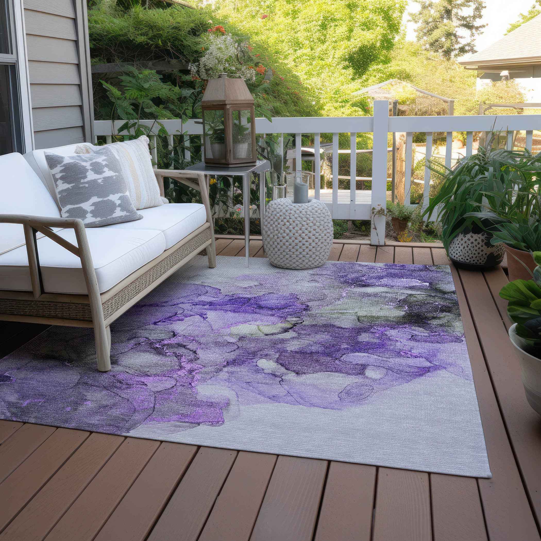 8' X 10' Purple Abstract Washable Non Skid Indoor Outdoor Area Rug