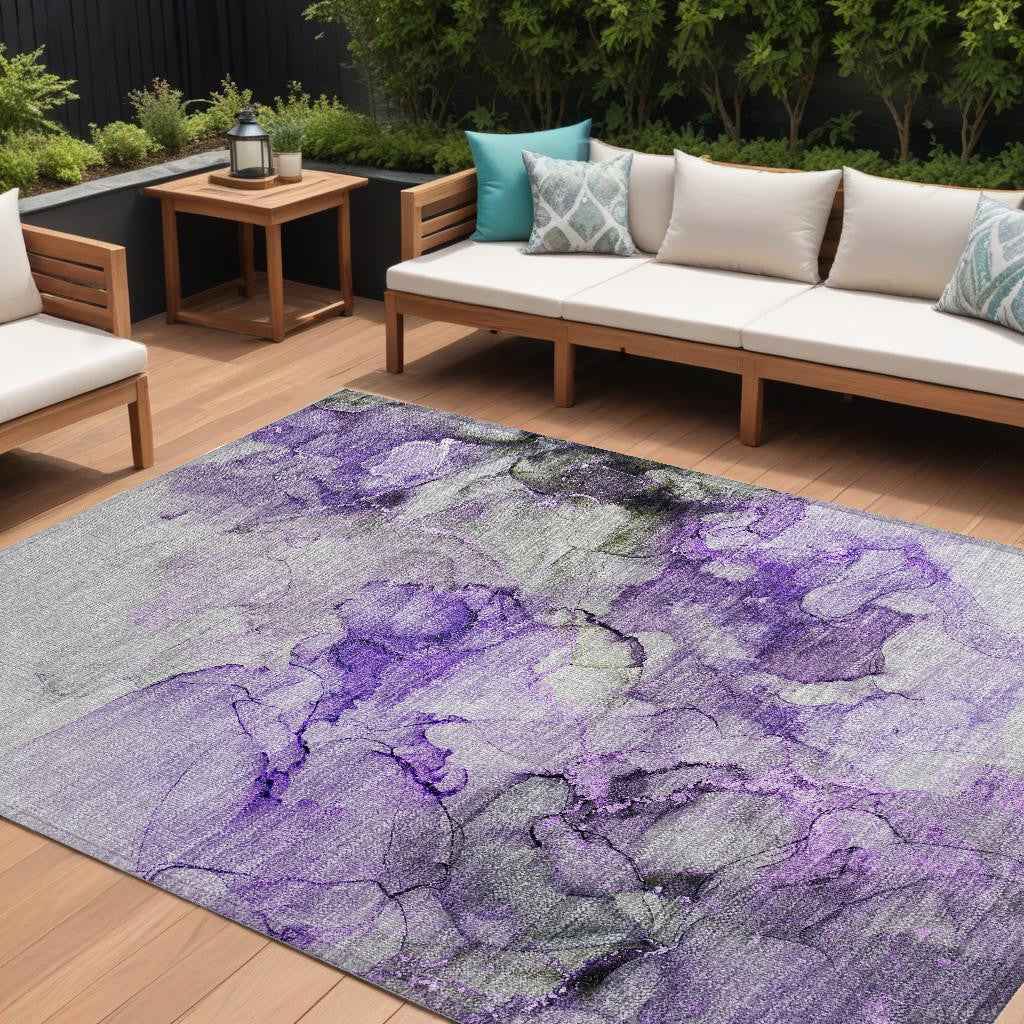 8' X 10' Purple Abstract Washable Non Skid Indoor Outdoor Area Rug