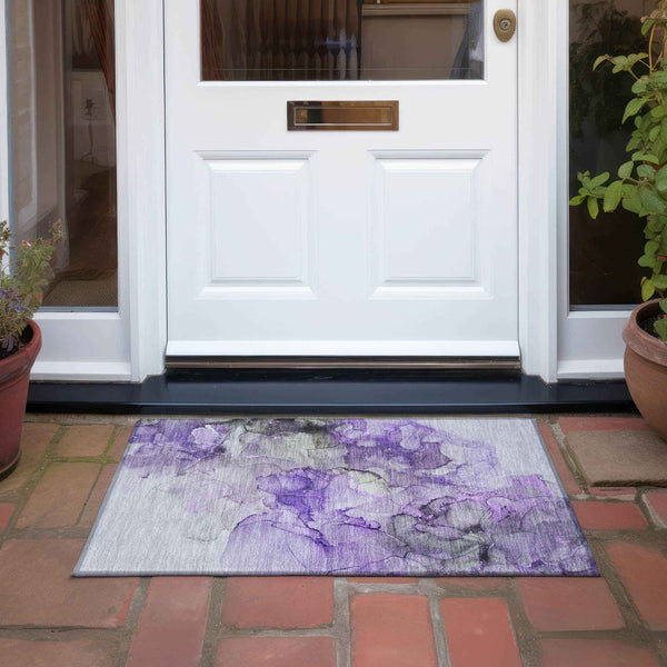 2' X 3' Purple Abstract Washable Non Skid Indoor Outdoor Area Rug