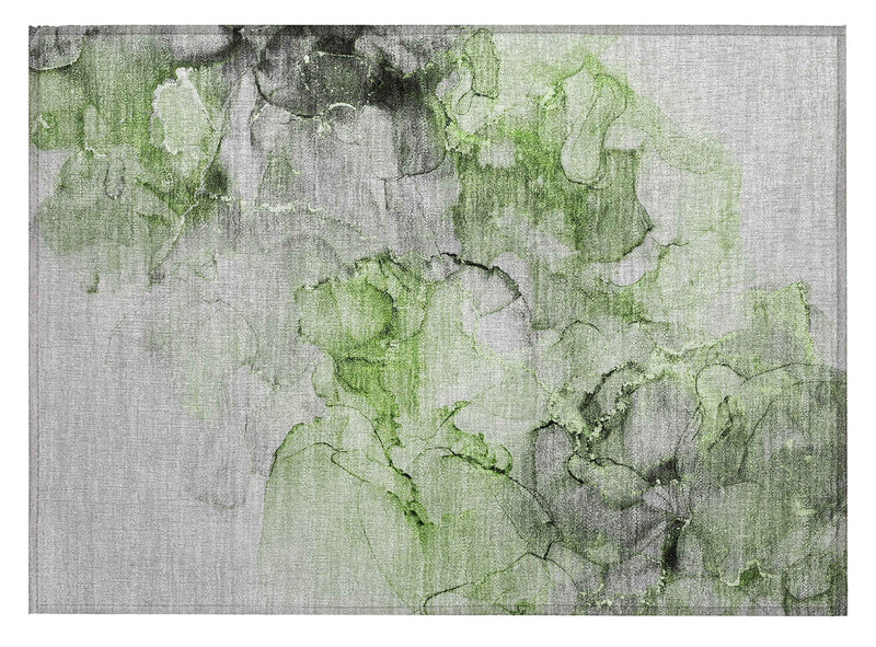 2' X 3' Green Abstract Washable Non Skid Indoor Outdoor Area Rug