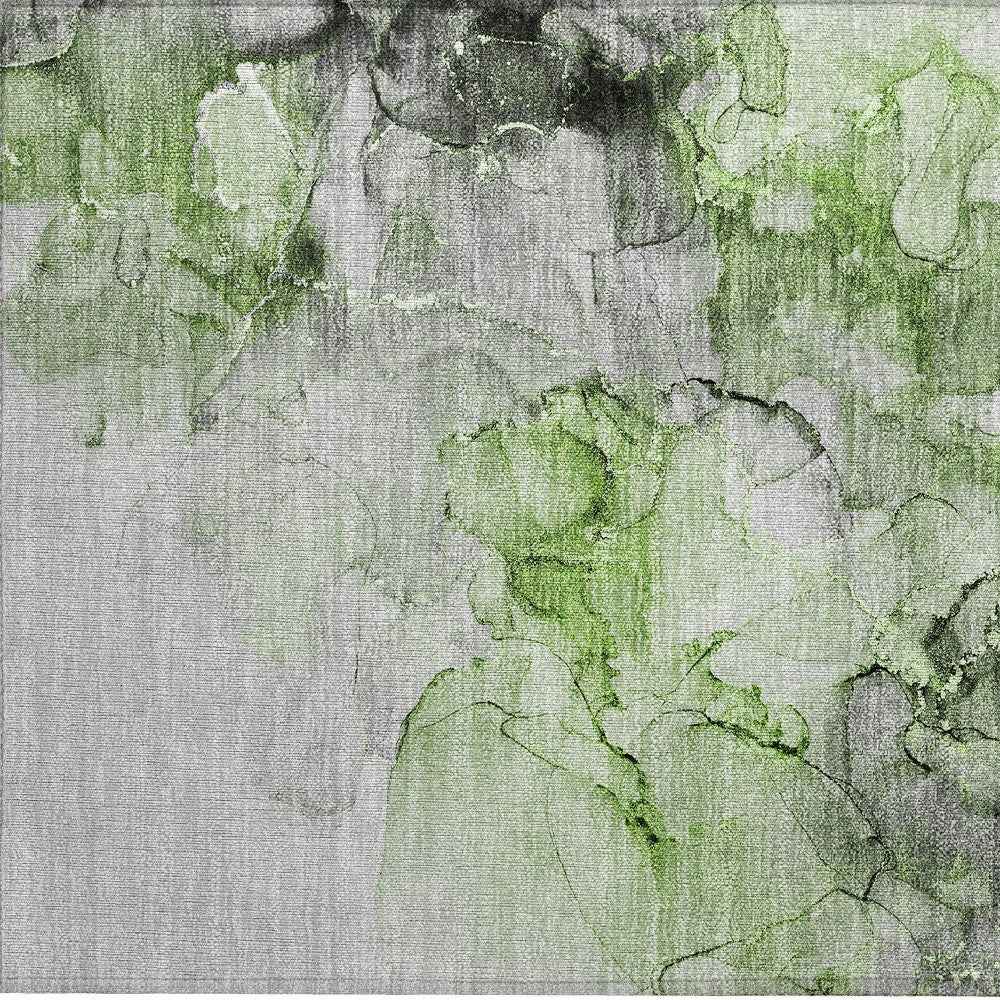 2' X 3' Green Abstract Washable Non Skid Indoor Outdoor Area Rug