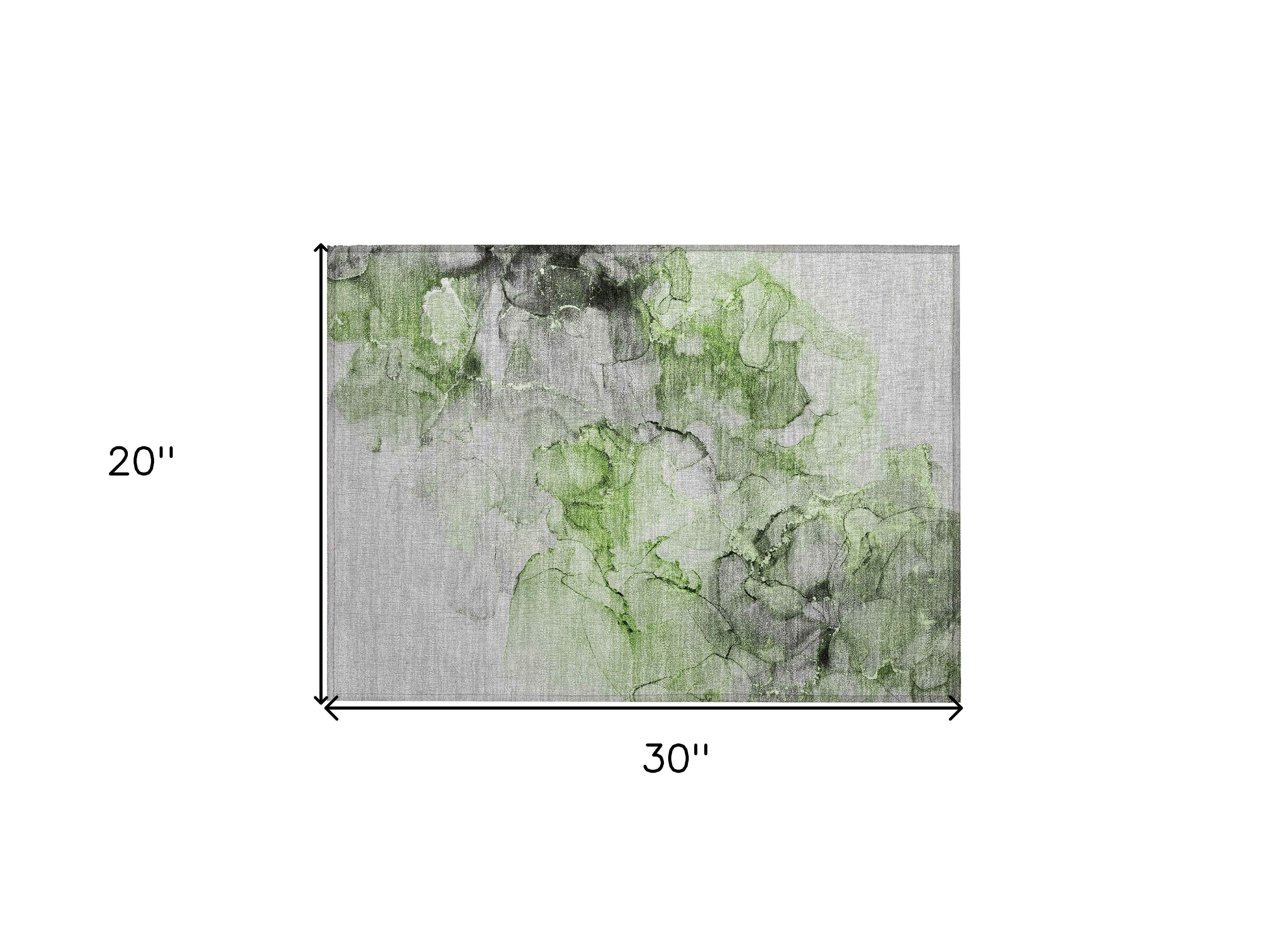2' X 3' Green Abstract Washable Non Skid Indoor Outdoor Area Rug
