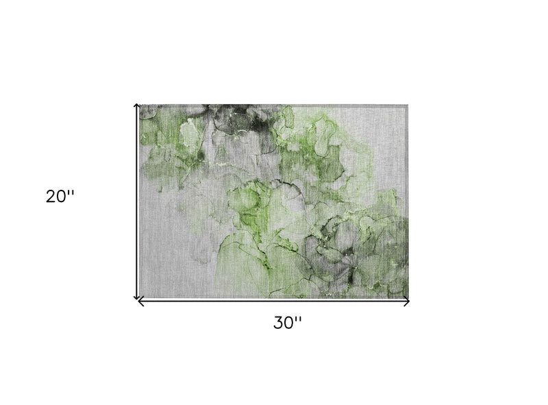2' X 3' Green Abstract Washable Non Skid Indoor Outdoor Area Rug