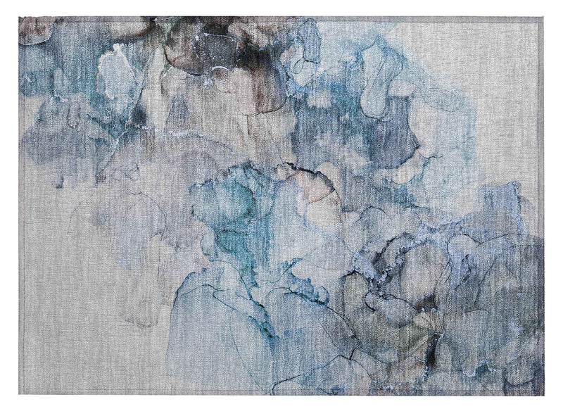 2' X 3' Blue and Gray Abstract Washable Non Skid Indoor Outdoor Area Rug