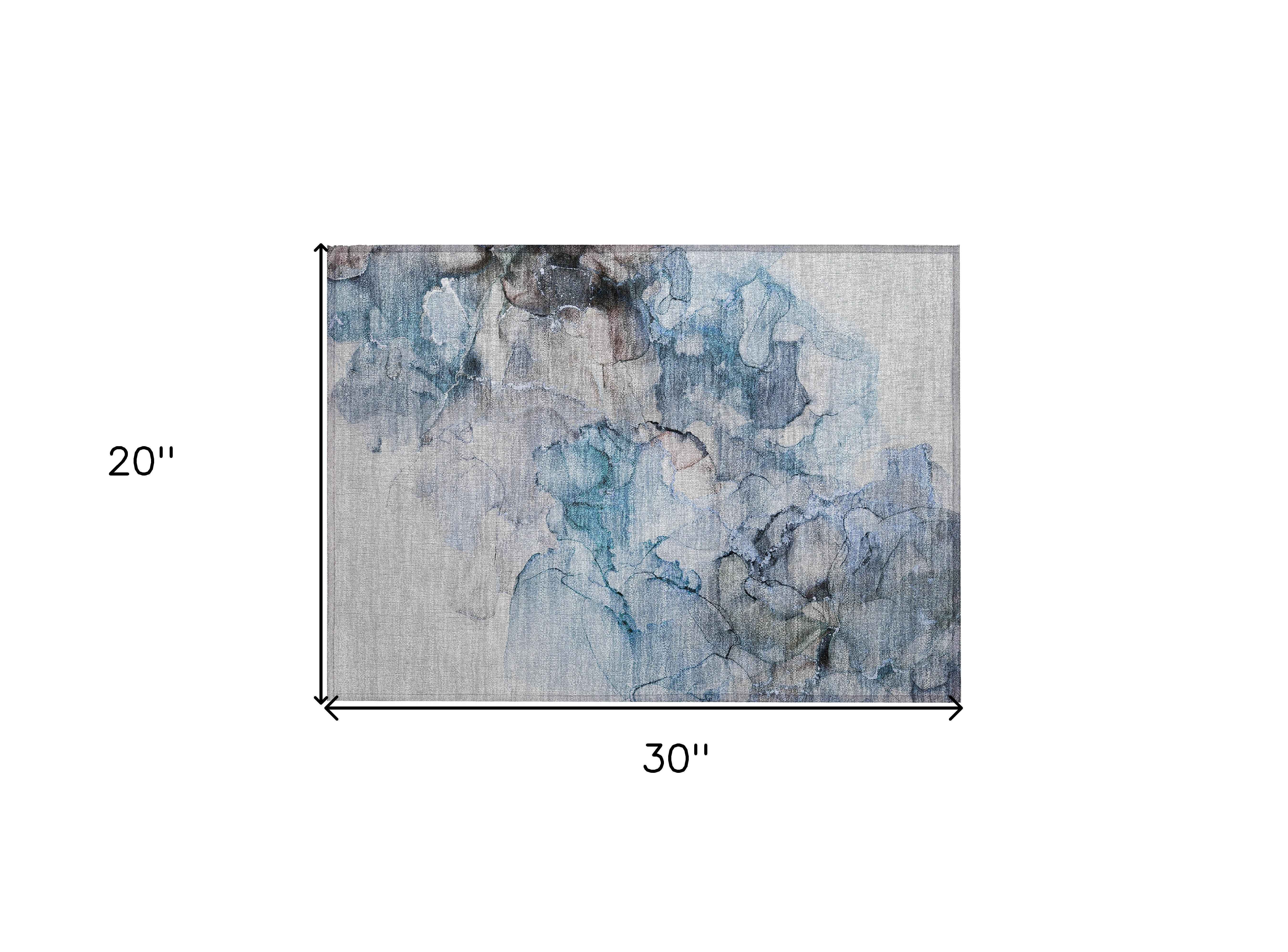 2' X 3' Blue and Gray Abstract Washable Non Skid Indoor Outdoor Area Rug