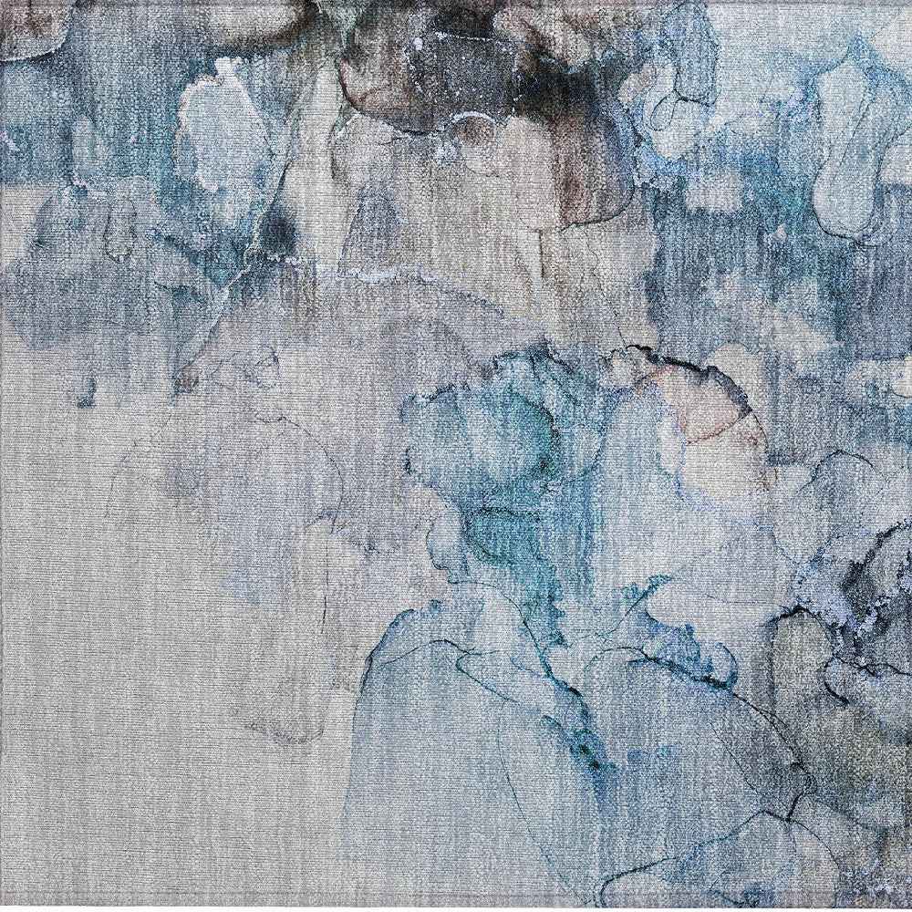 2' X 3' Blue and Gray Abstract Washable Non Skid Indoor Outdoor Area Rug
