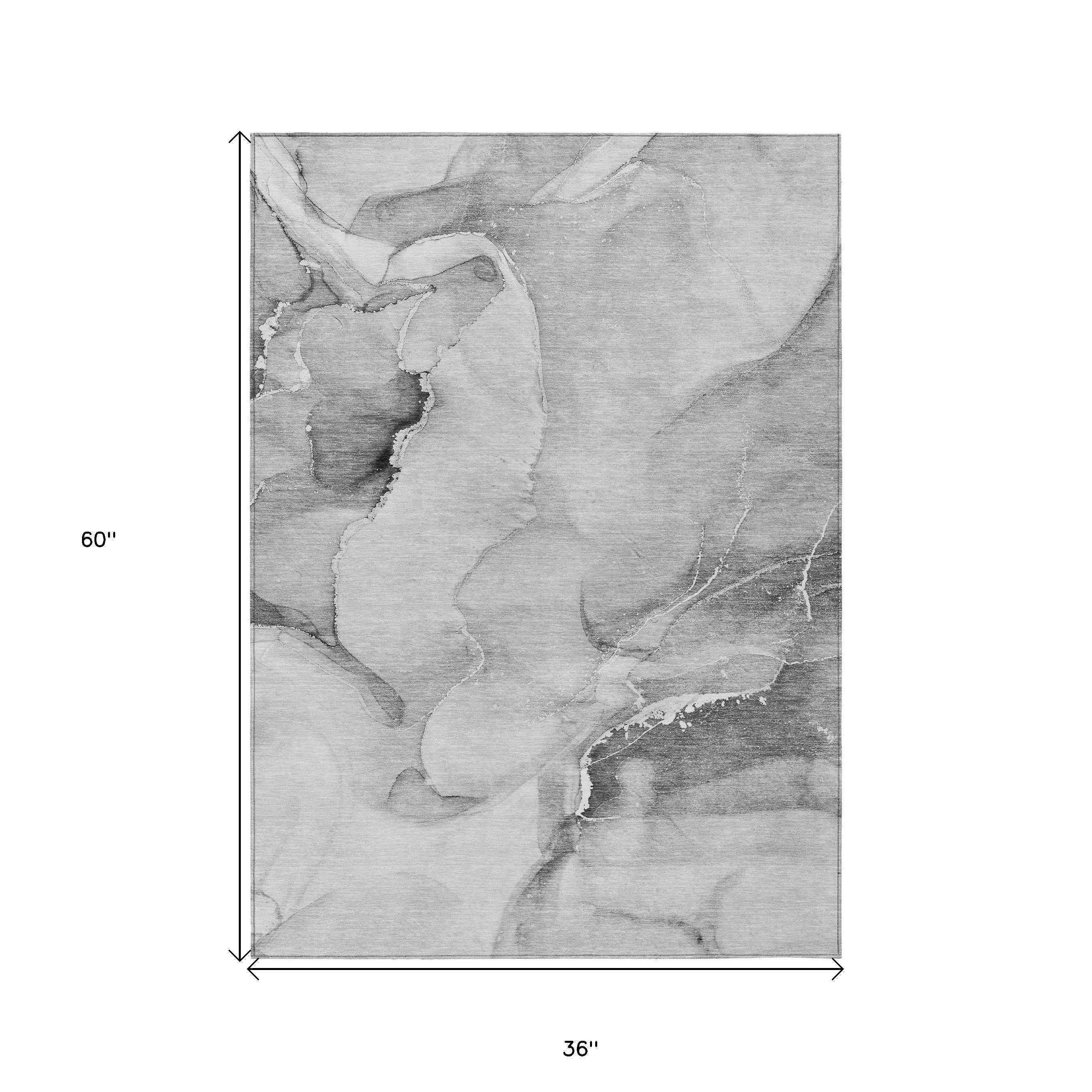 3' X 5' Gray and Ivory Abstract Washable Non Skid Indoor Outdoor Area Rug