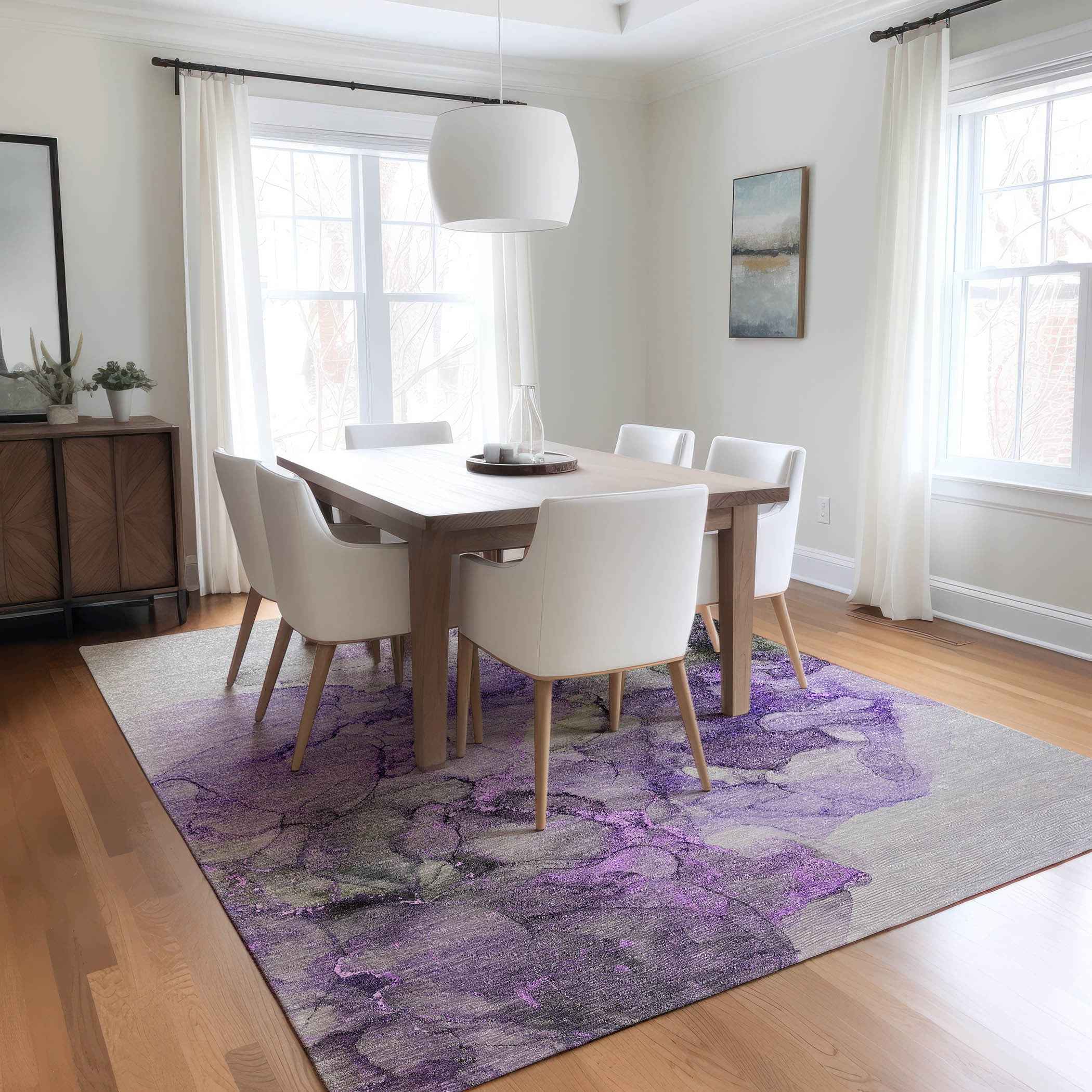 5' X 8' Purple Abstract Washable Non Skid Indoor Outdoor Area Rug