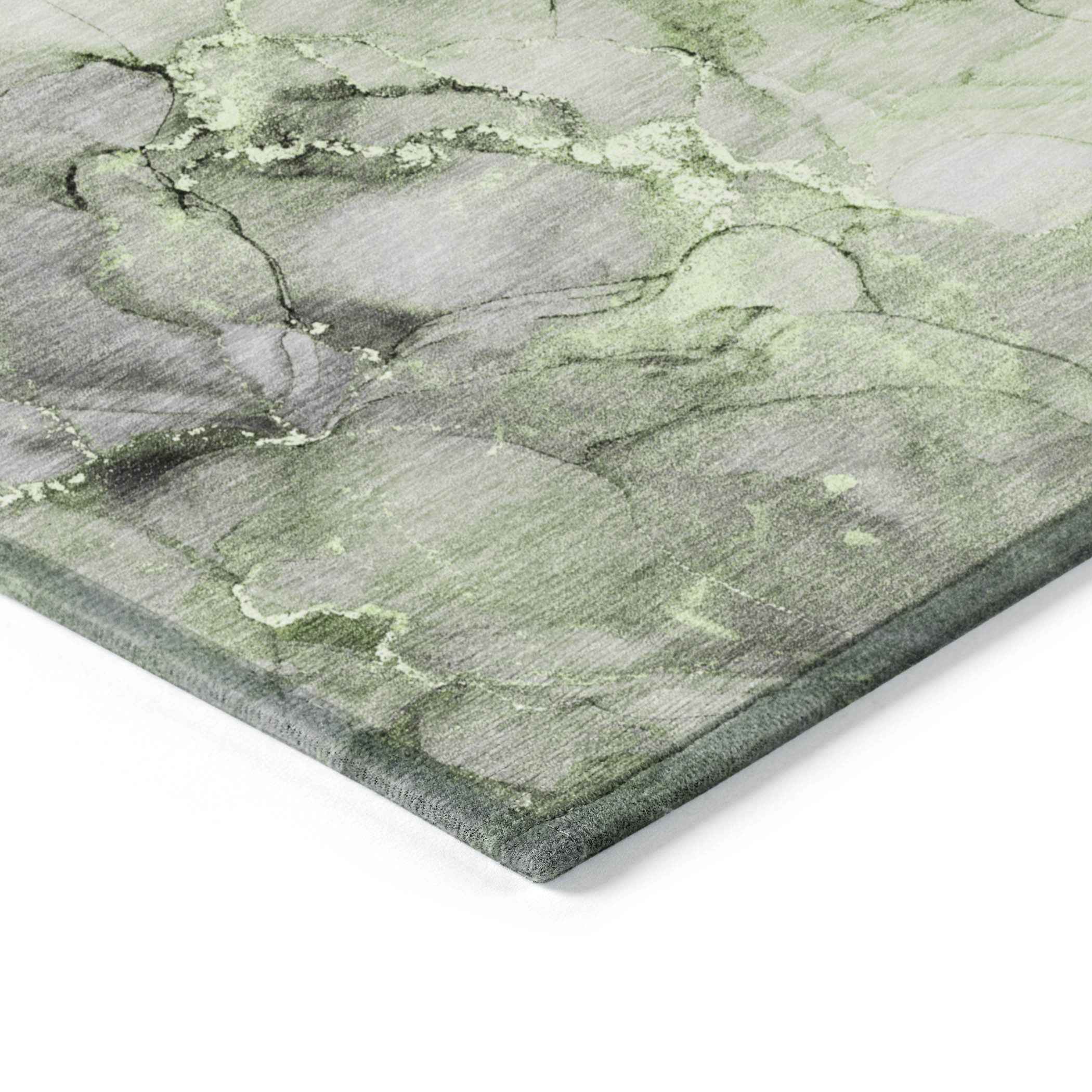 5' X 8' Green Abstract Washable Non Skid Indoor Outdoor Area Rug