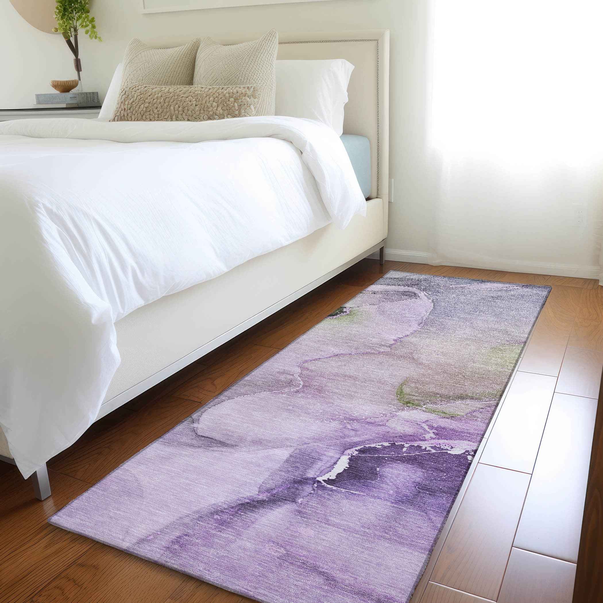 2' X 8' Purple Abstract Washable Indoor Outdoor Runner Rug