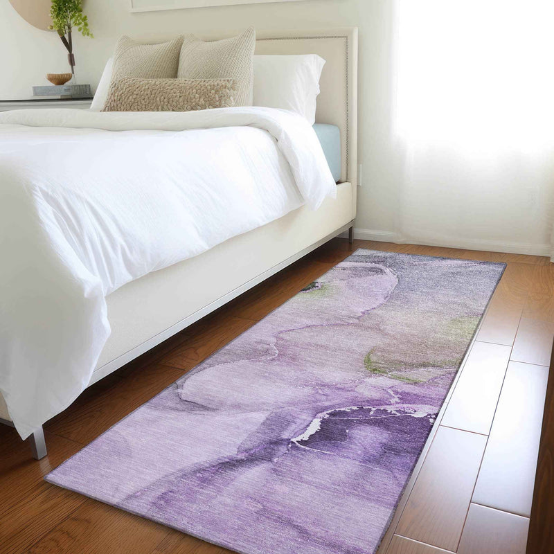 2' X 8' Purple Abstract Washable Indoor Outdoor Runner Rug