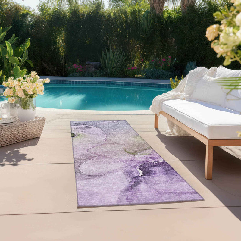 2' X 8' Purple Abstract Washable Indoor Outdoor Runner Rug