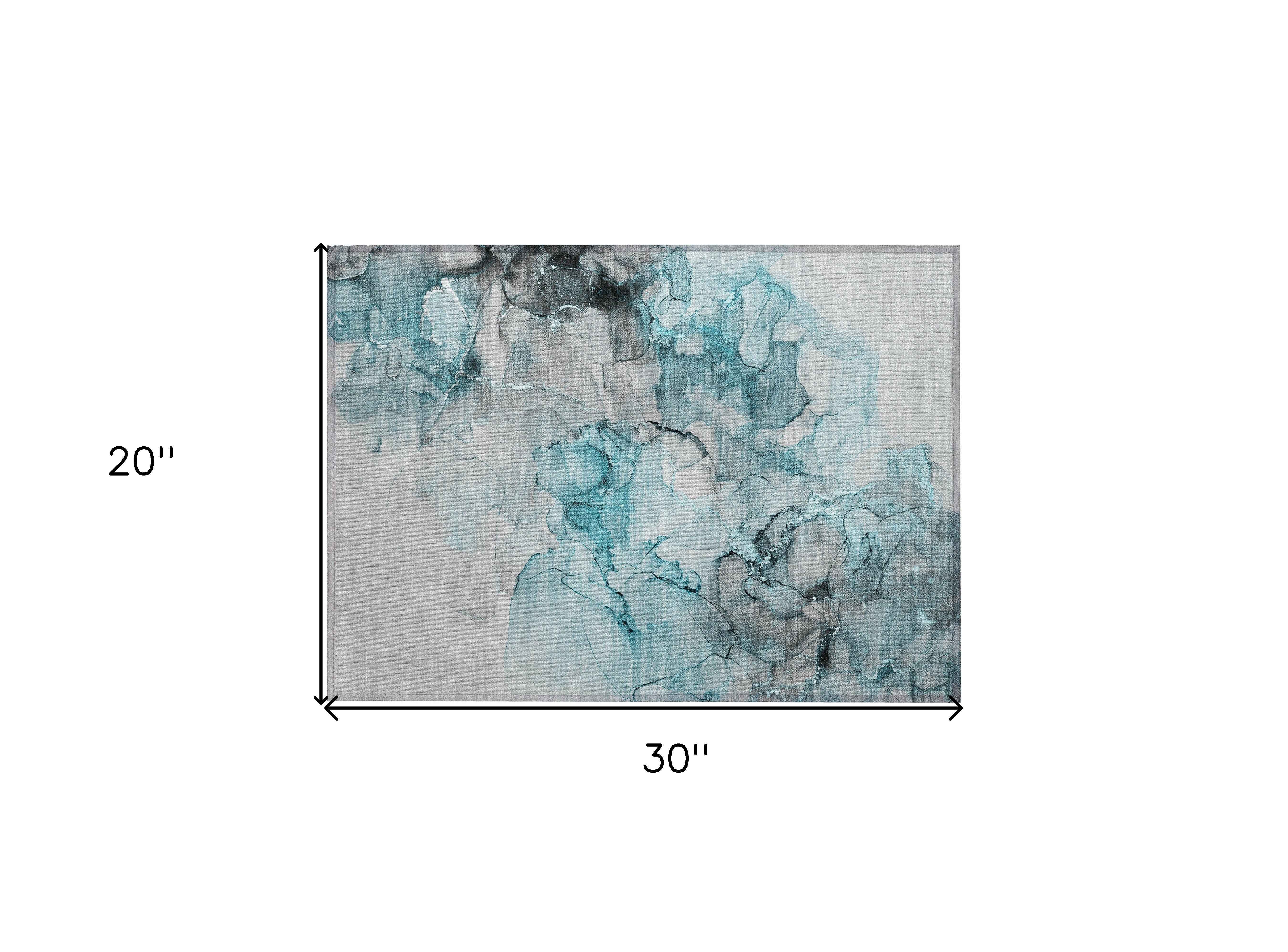 2' X 3' Teal Abstract Washable Non Skid Indoor Outdoor Area Rug