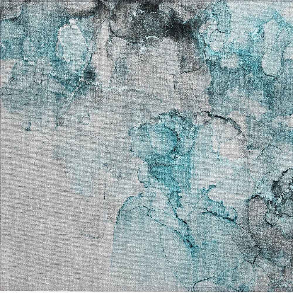 2' X 3' Teal Abstract Washable Non Skid Indoor Outdoor Area Rug