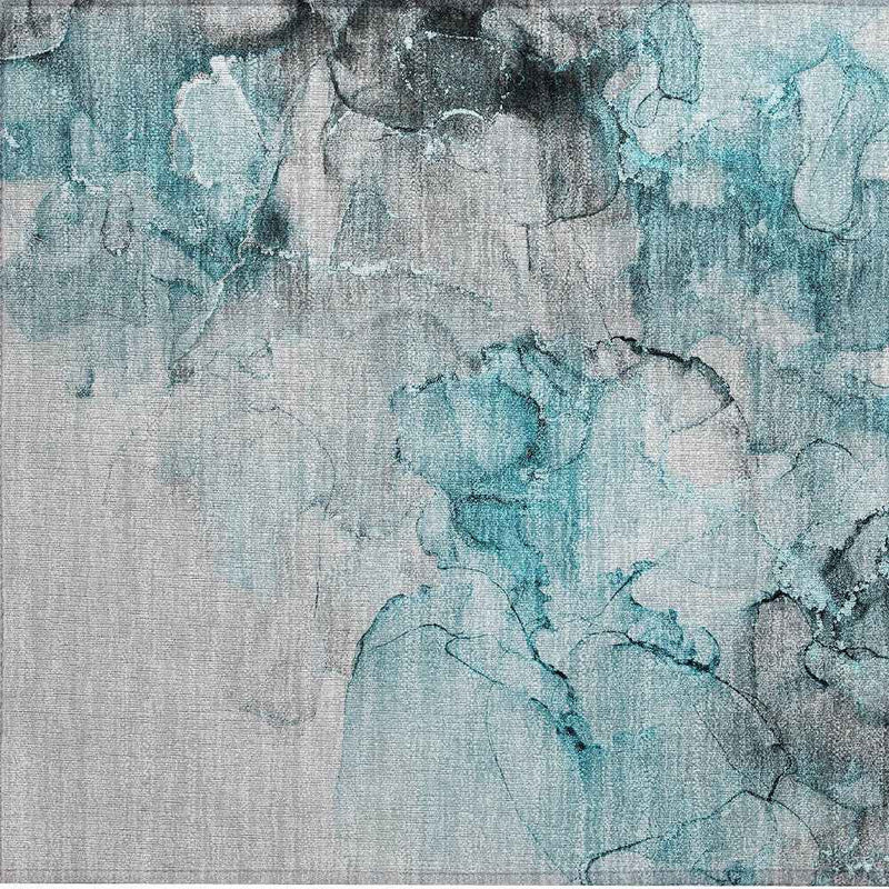 2' X 3' Teal Abstract Washable Non Skid Indoor Outdoor Area Rug