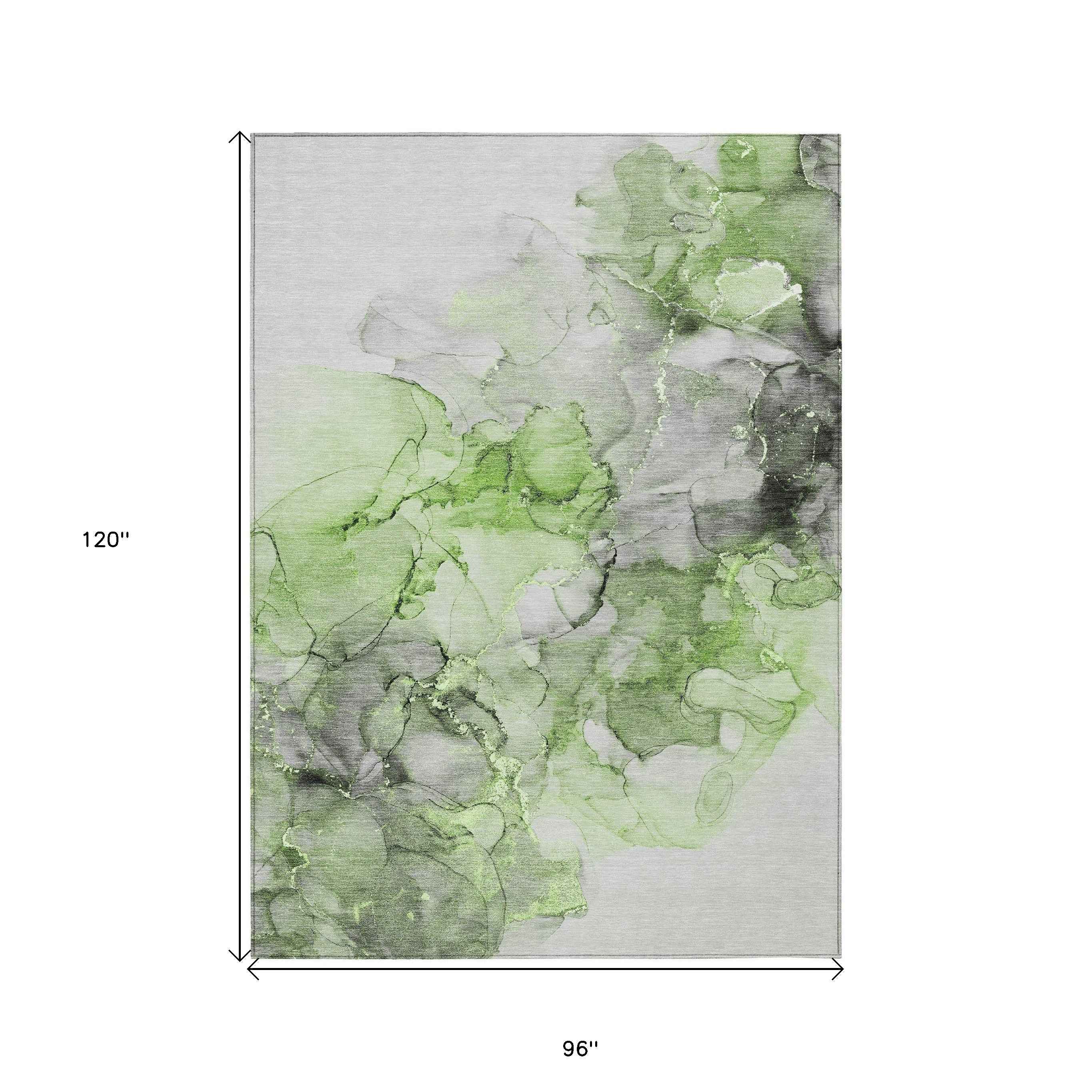 8' X 10' Green Abstract Washable Non Skid Indoor Outdoor Area Rug