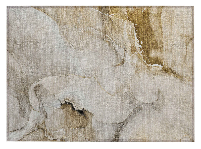 2' X 3' Beige and Brown Abstract Washable Indoor Outdoor Area Rug