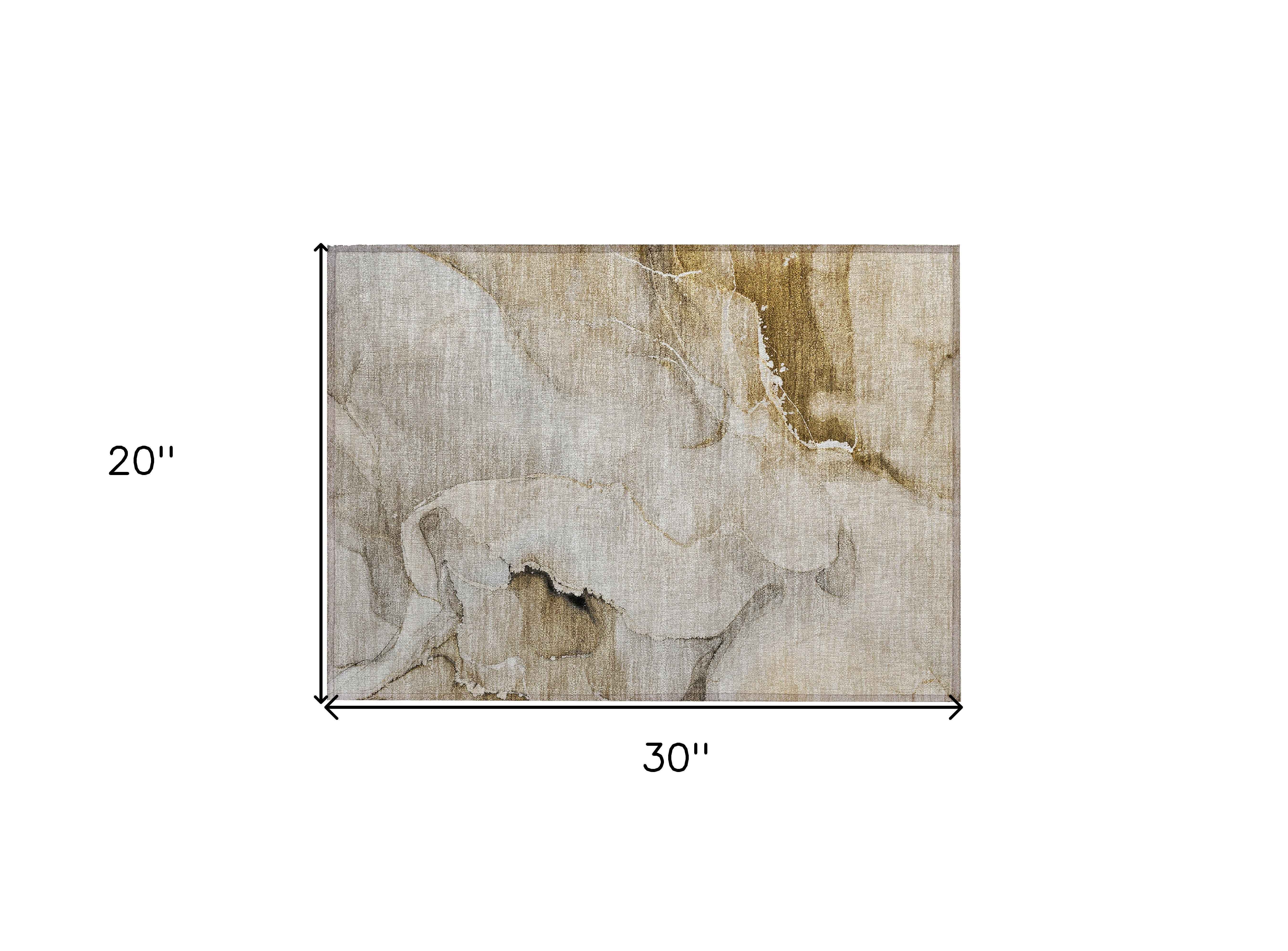 2' X 3' Beige and Brown Abstract Washable Indoor Outdoor Area Rug