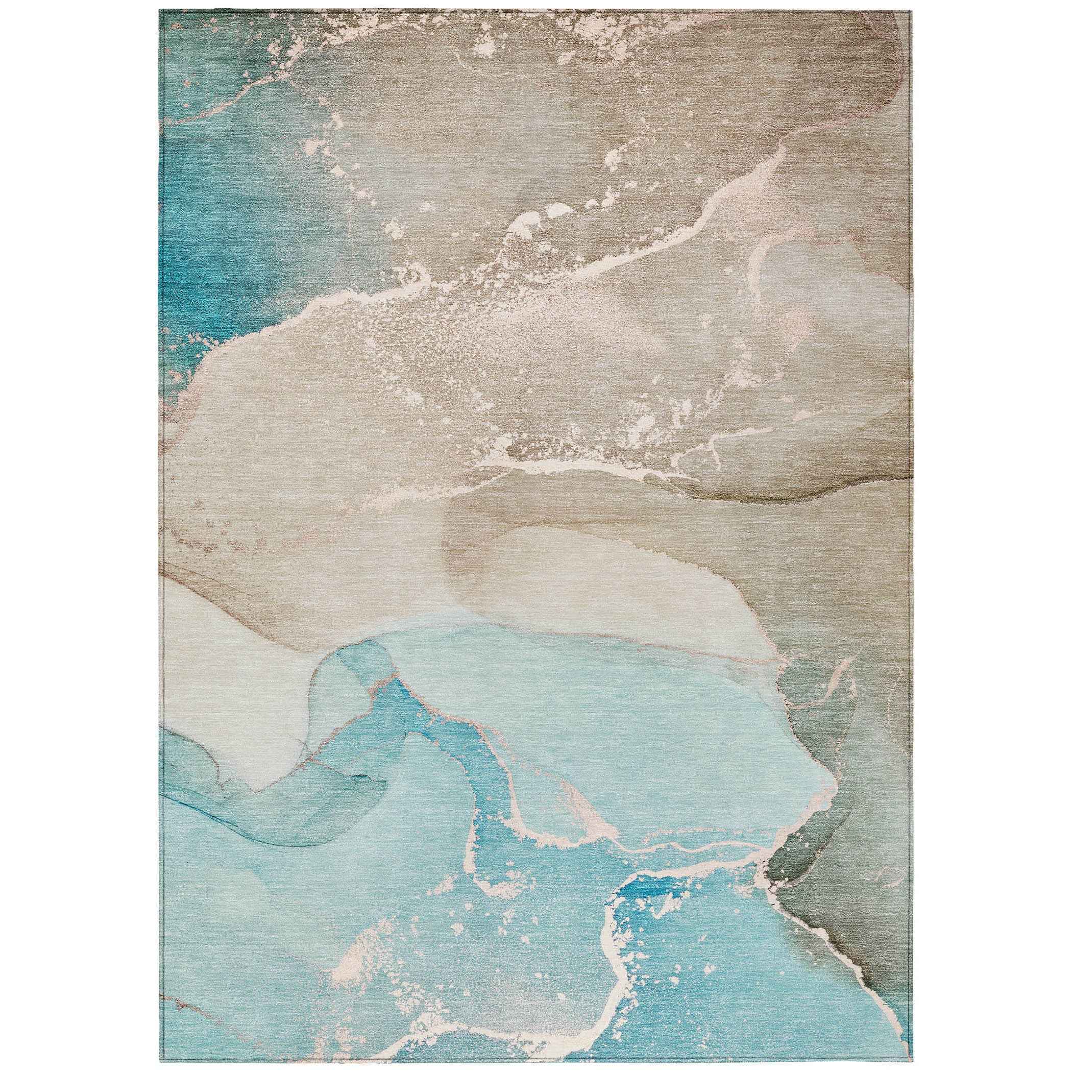 9' X 12' Teal Abstract Washable Non Skid Indoor Outdoor Area Rug