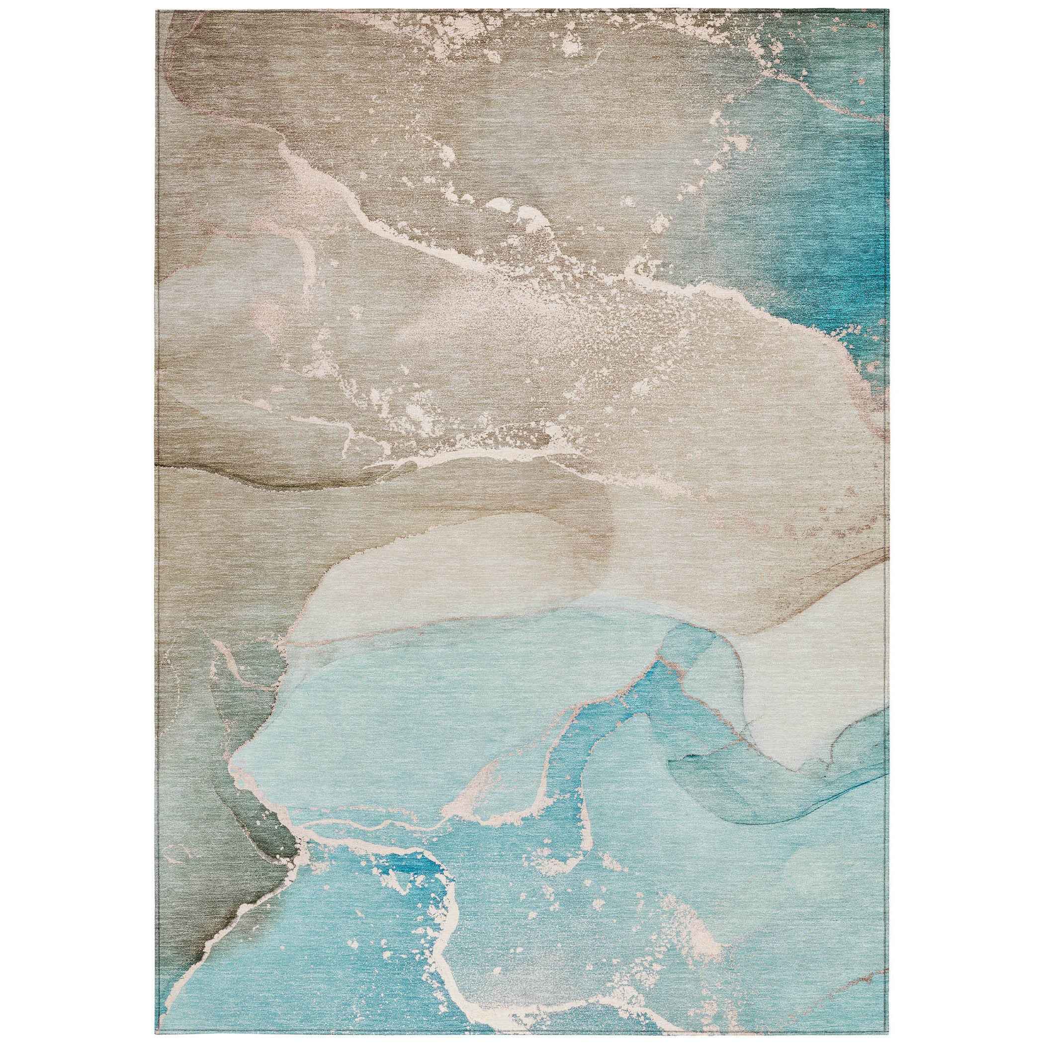 9' X 12' Teal Abstract Washable Non Skid Indoor Outdoor Area Rug