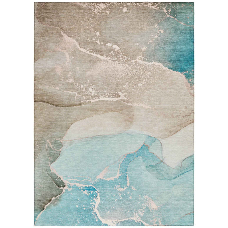 9' X 12' Teal Abstract Washable Non Skid Indoor Outdoor Area Rug