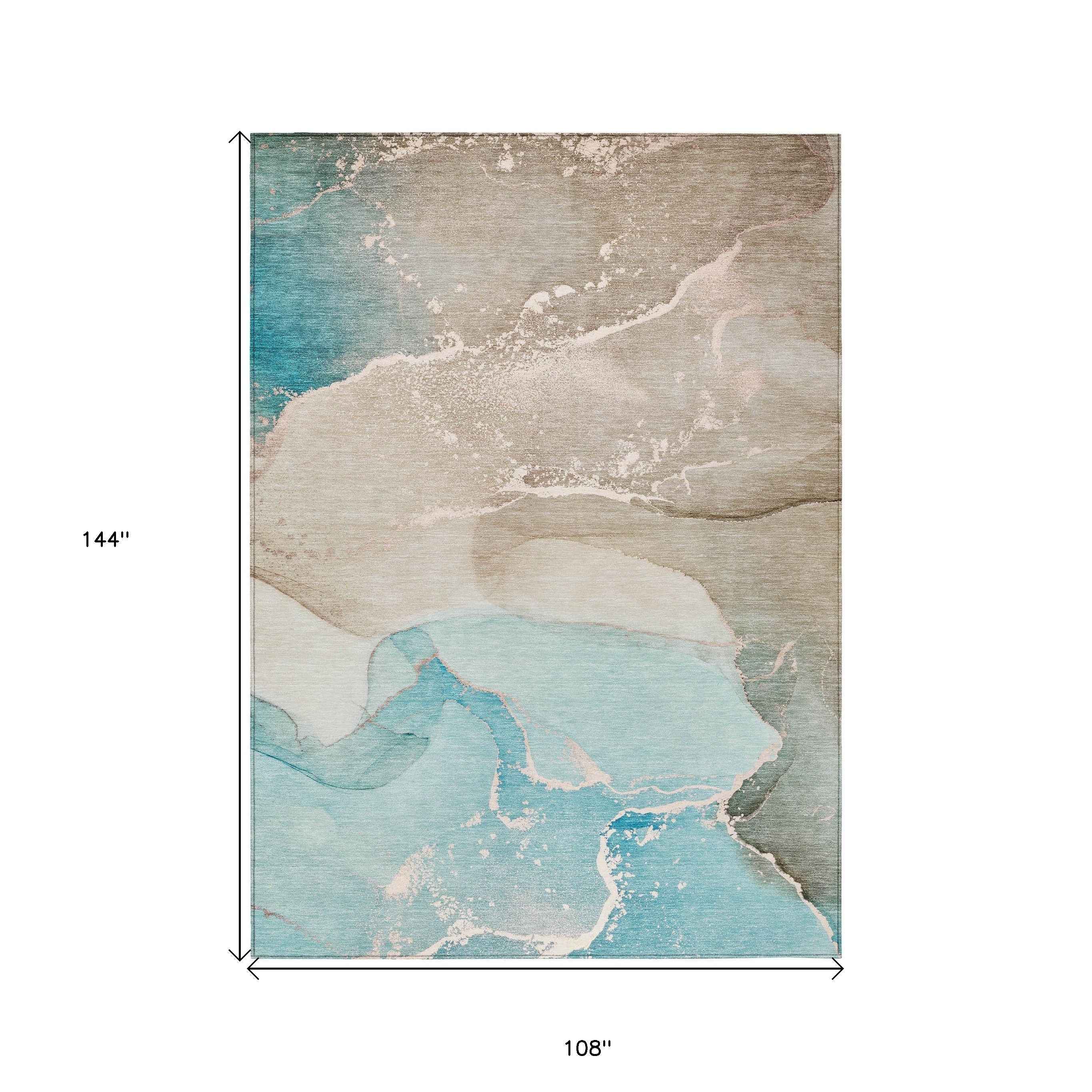 9' X 12' Teal Abstract Washable Non Skid Indoor Outdoor Area Rug