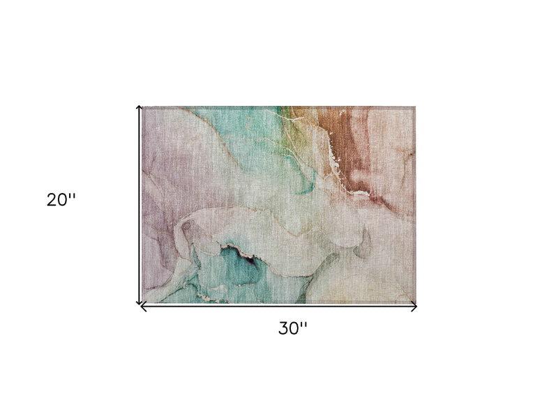 2' X 3' Teal Abstract Washable Non Skid Indoor Outdoor Area Rug