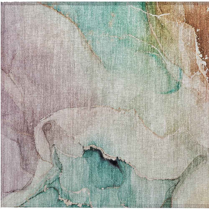 2' X 3' Teal Abstract Washable Non Skid Indoor Outdoor Area Rug