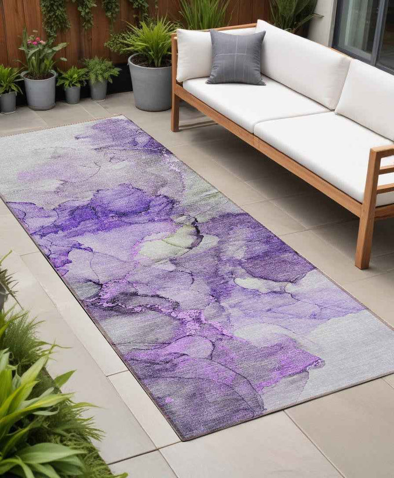 8' Runner Purple Abstract Washable Non Skid Indoor Outdoor Runner Rug