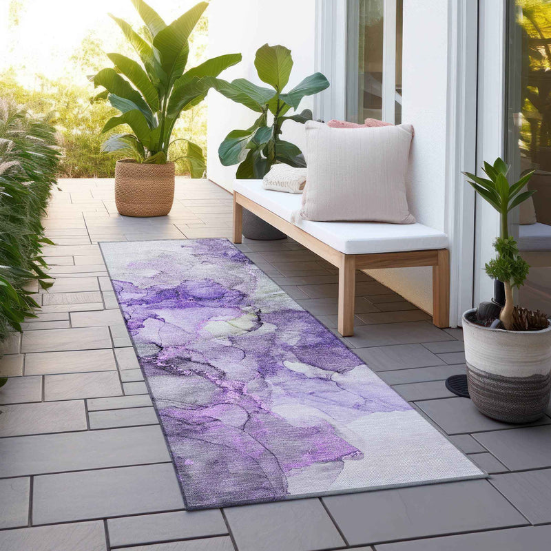 8' Runner Purple Abstract Washable Non Skid Indoor Outdoor Runner Rug