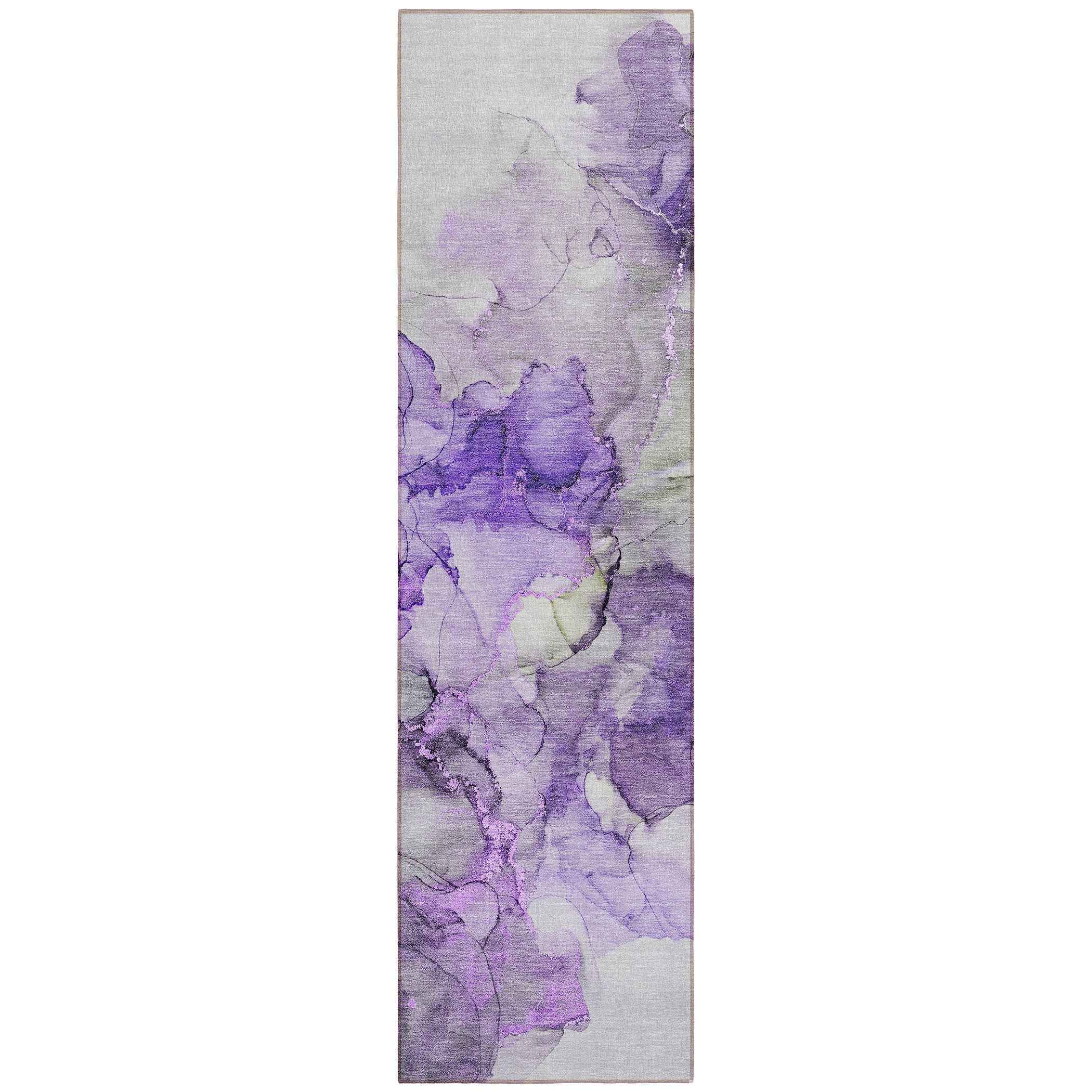 8' Runner Purple Abstract Washable Non Skid Indoor Outdoor Runner Rug