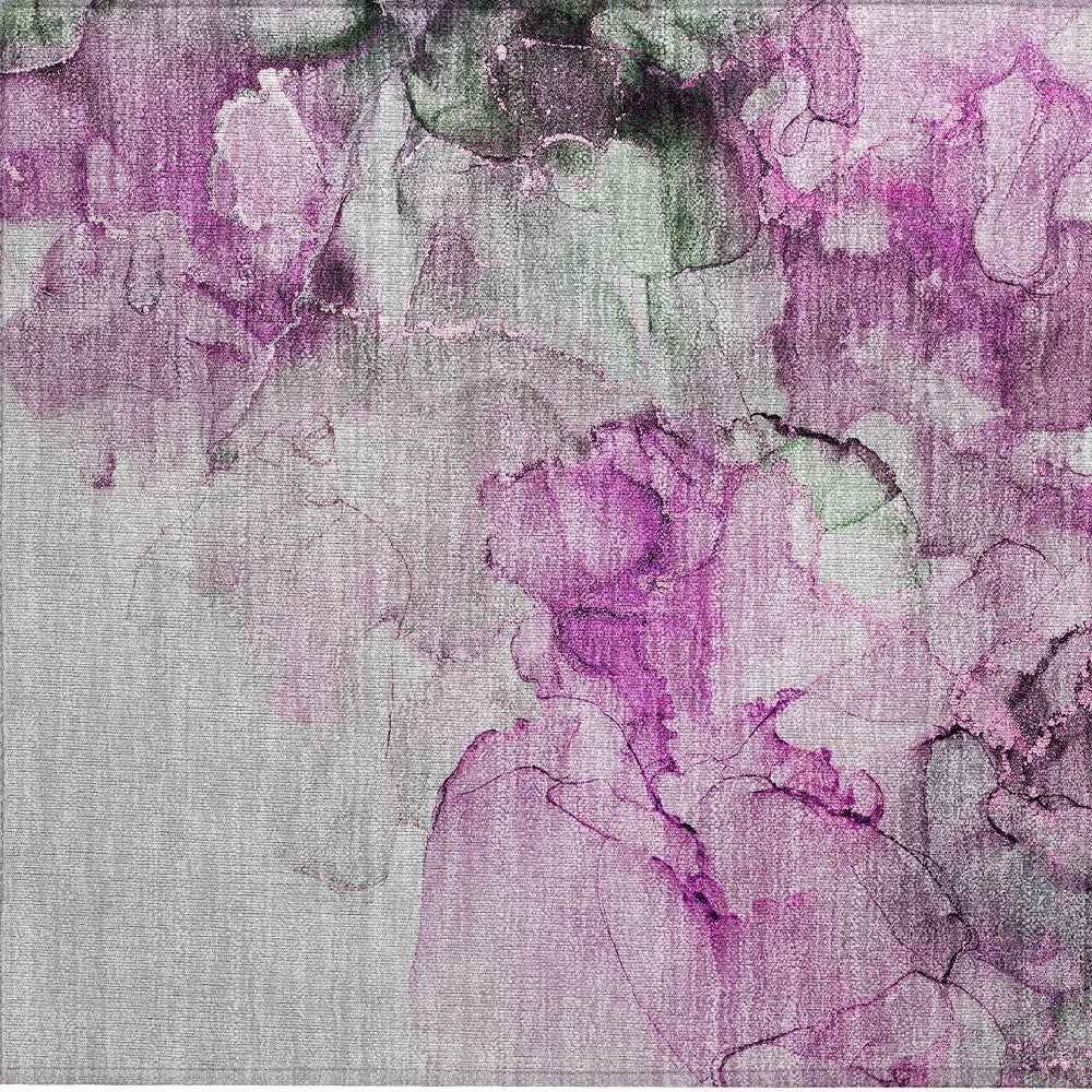 2' X 3' Gray and Purple Abstract Washable Non Skid Indoor Outdoor Area Rug