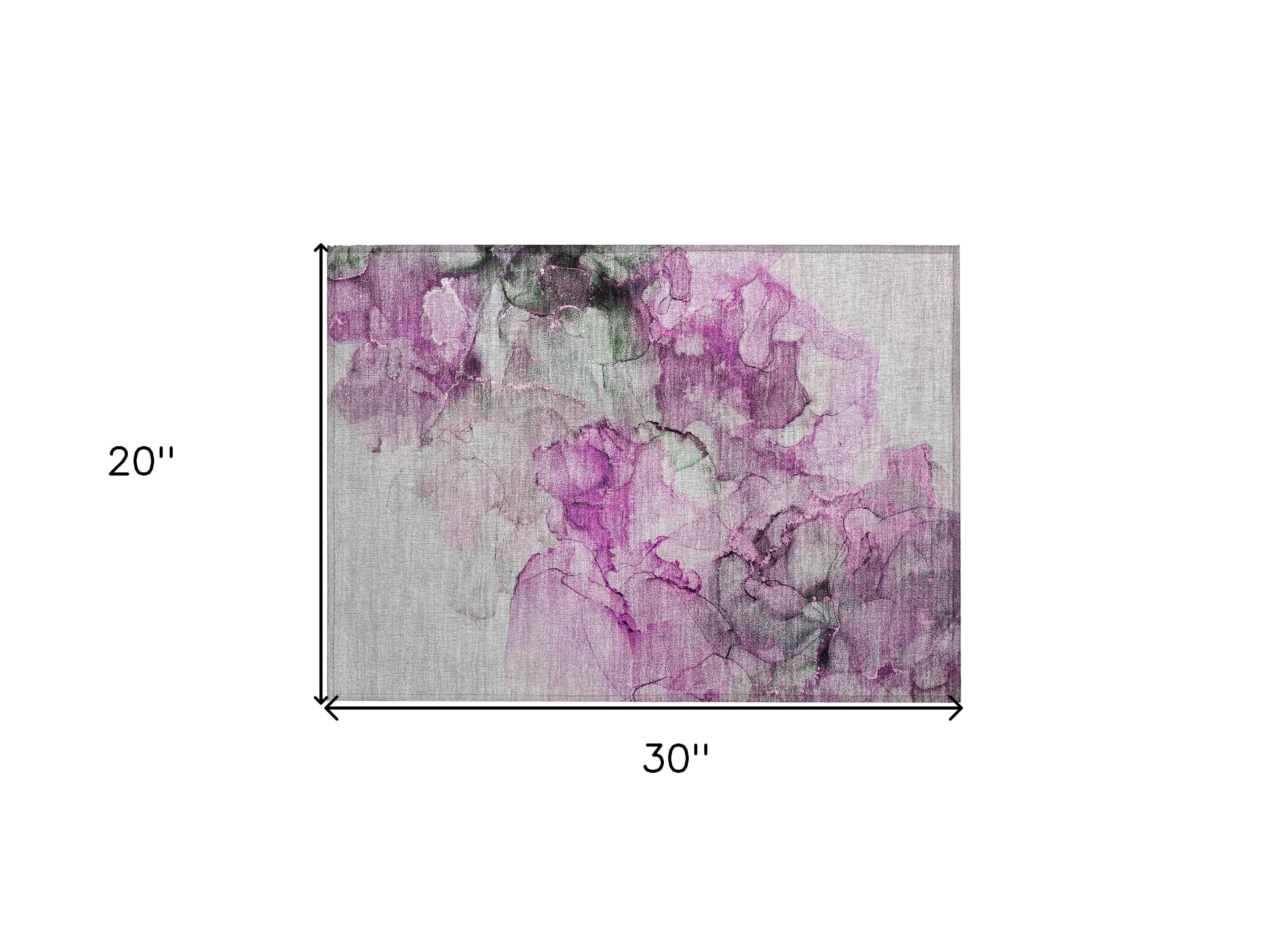 2' X 3' Gray and Purple Abstract Washable Non Skid Indoor Outdoor Area Rug
